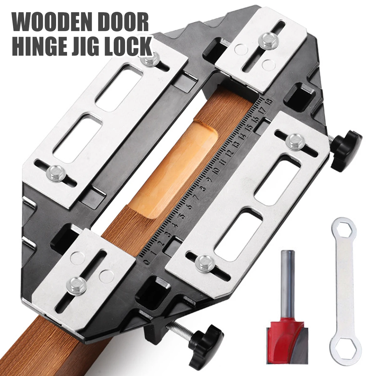 

Woodworking Hole Opener Slotting Locator or Router Base or Milling Cutter, Aluminum Alloy Door Hinge Installation Jig Kit