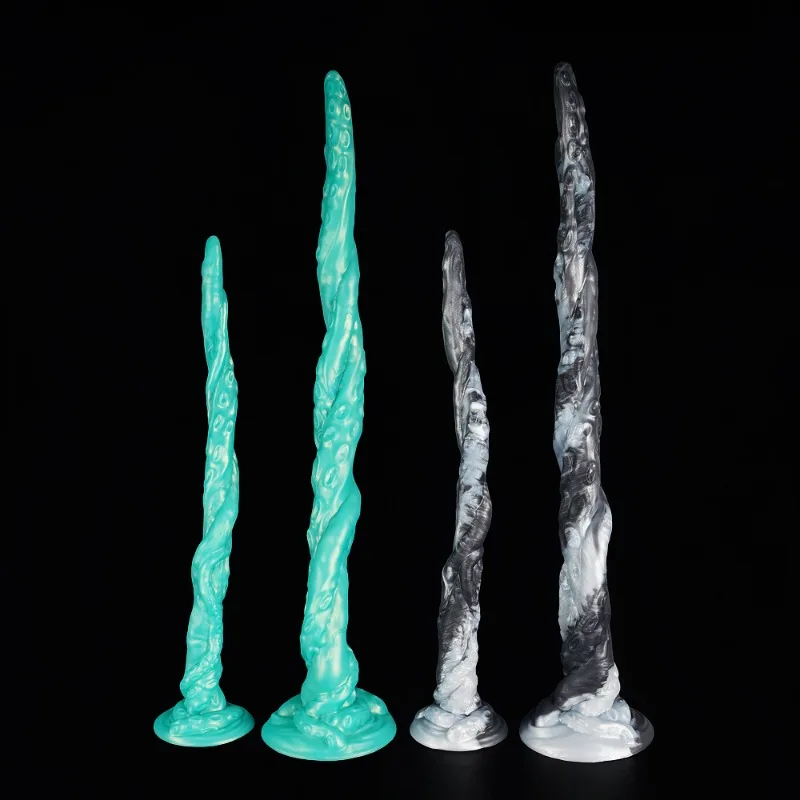 Extra Long Fantasy Anal Whip Plug with Suction Base 4 Soft Colorful Liquid Silicone Styles for Men Women Adult Pleasure Use