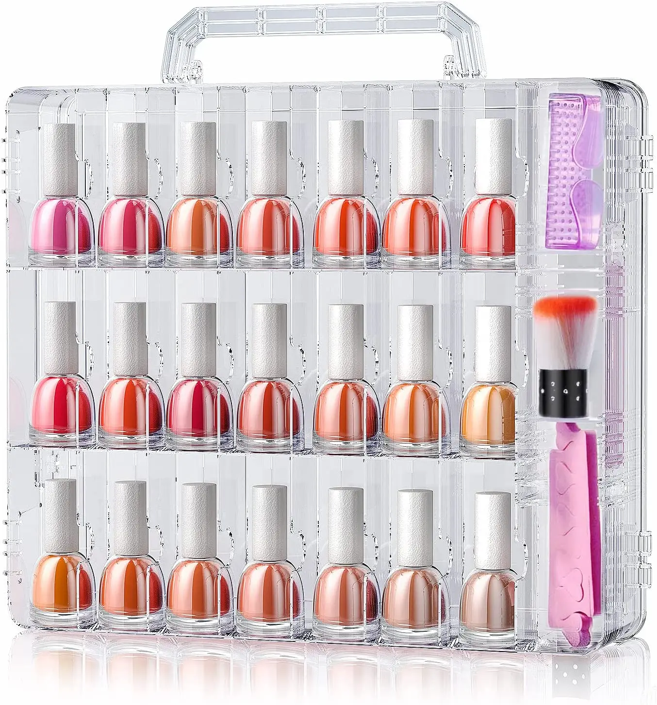 Portable Nail Polish Organizer Clear Double Side Nail Polish Holder Gel Nail Storage for 48 Bottles with 6 Adjustable Dividers