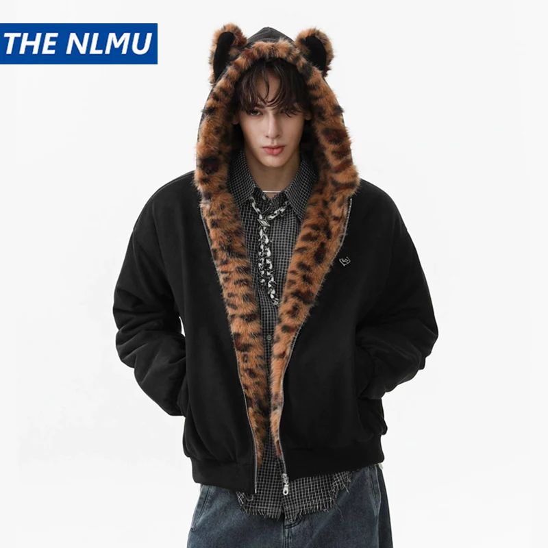 

2025 New Winter Thick Jackets Men‘s Tiger Print Fur Collar Parka Unisex Couple's Vintage Streetwear Warm Short Padded Jacket