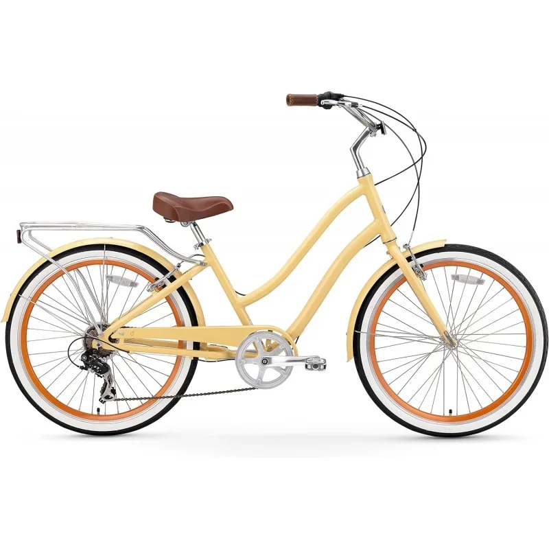 EVRYjourney Women's Beach Cruiser Bike, Step-Through Touring Hybrid Bicycle