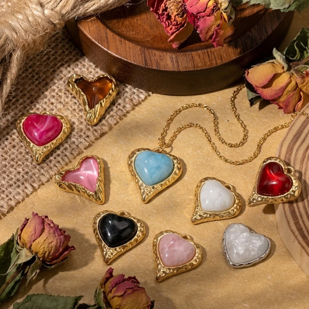 2 Stück Retro Edelstahl Emaille Liebesherz-Anhänger DIY Ohrringe Anhänger Halskette für Schmuckherstellung Armbänder Zubehör Bastelbedarf – Detail 1