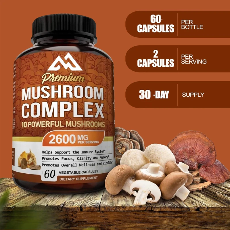 

10 types of mushroom mixture vegetarian capsules - Ganoderma lucidum, lion mane, cordyceps sinensis, birch mushroom, etc