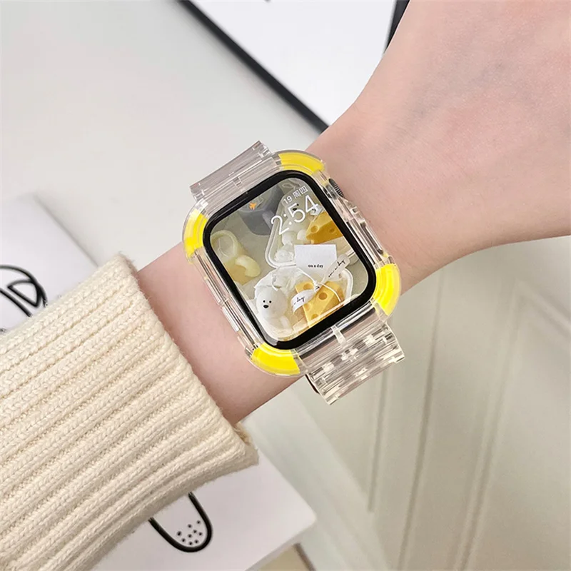 Case+Strap Transparent Band For Apple Watch Series 8 7 6 SE 5 4 3 Transparent Bracelet For Iwatch 41mm 45mm 42mm 38mm 40mm 44mm