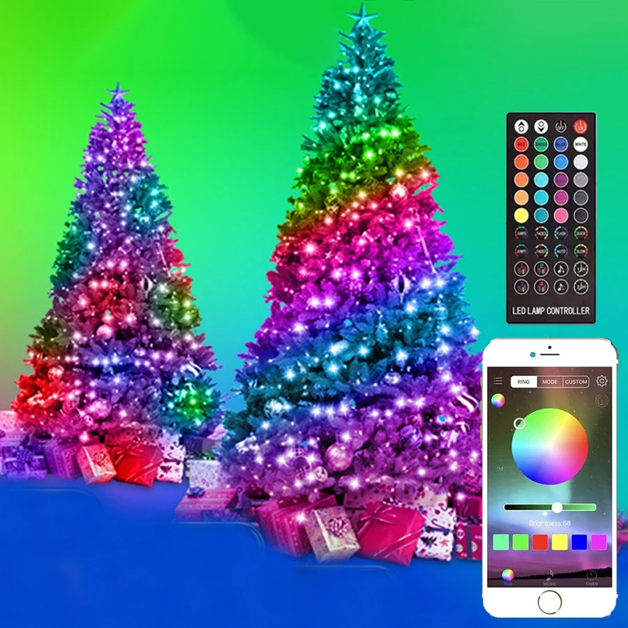20M 200 LED App Control Christmas String Light Smart Bluetooth App Fairy Garland Light Outdoor for Wedding Holiday Decor