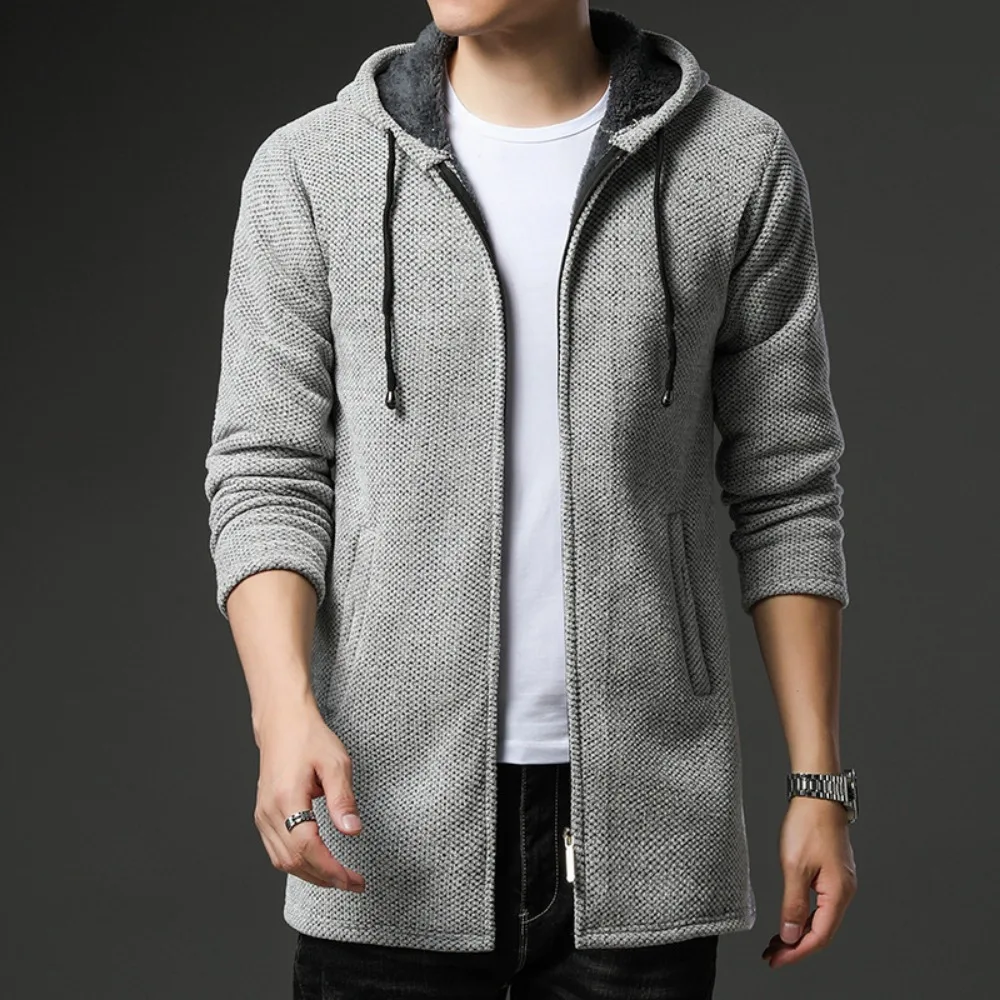Nuovo arrivo maglione lavorato a maglia uomo primavera autunno casual cardigan in pile uomo maglioni cappotti invernali giacca con cappuccio tinta unita