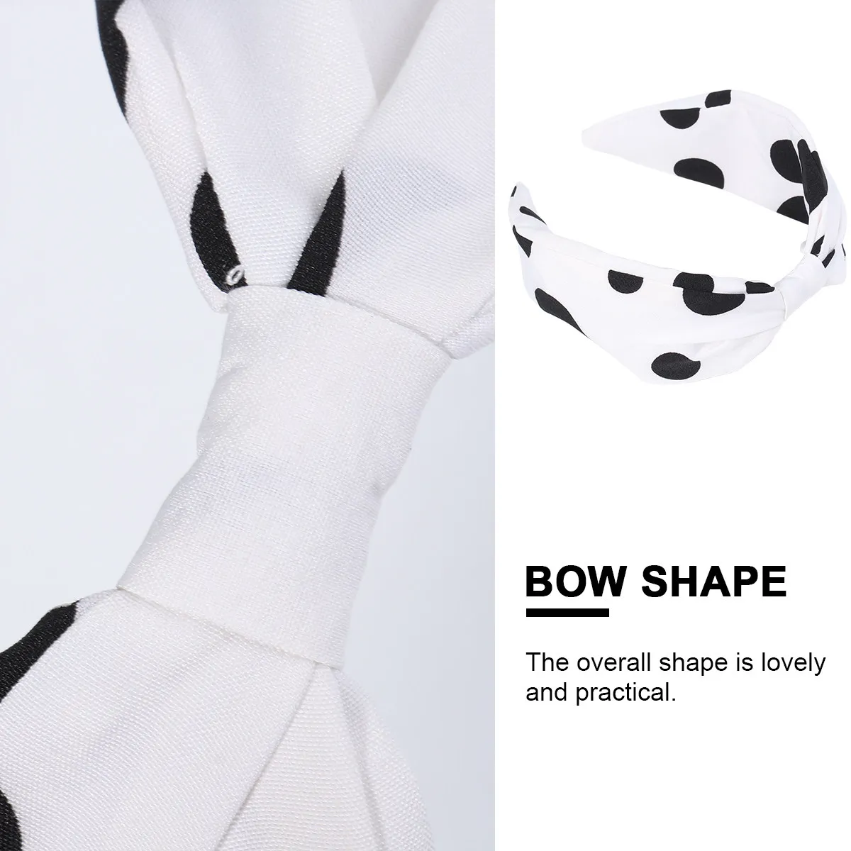 

Повязка на голову с точечным принтом и узлом, широкая, модная, для женщин и девушек, для повседневного использования и вечеринок, черно-белая