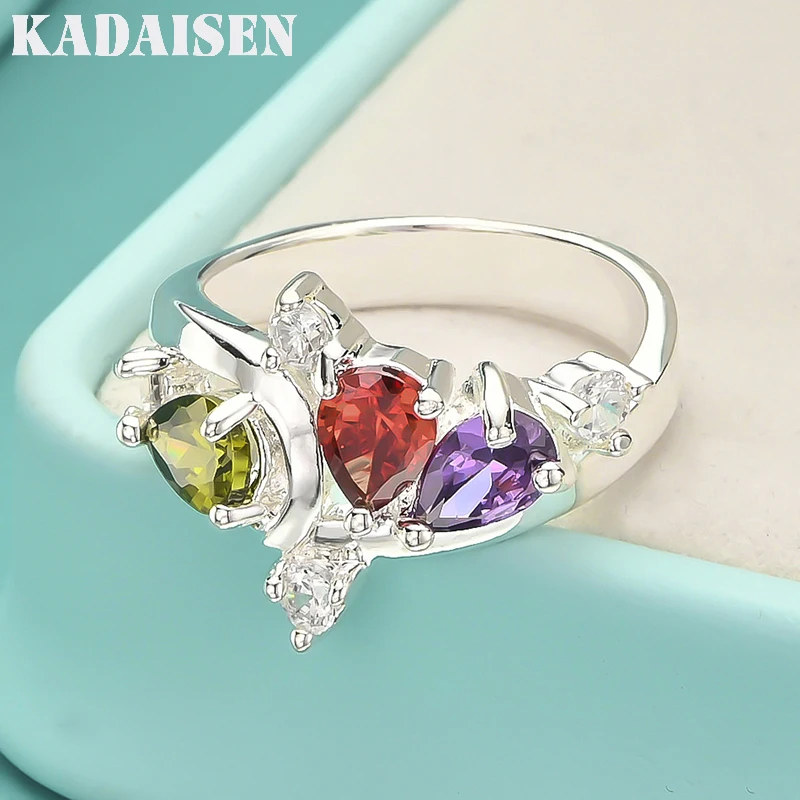 925 Sterling Silver Water Droplet Zircon Ring For Woman Wedding Engagement Party Fashion Charm Jewelry