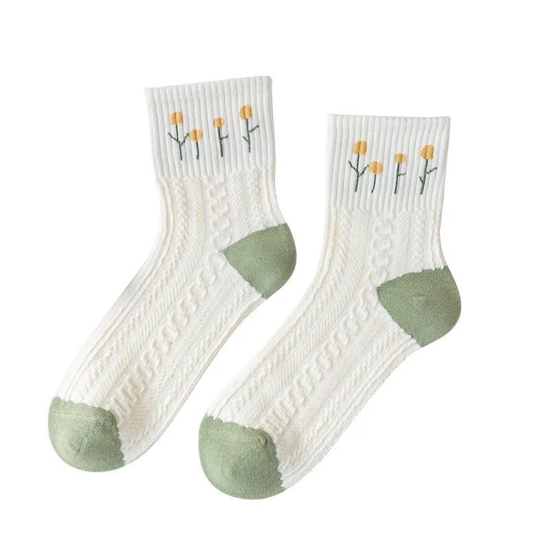 

Women Socks Green Female Spring Autumn Winter Cotton Girl Flowers Print Sweet Style Harajuku Kawaii Lolita Cute Calcetines Sox