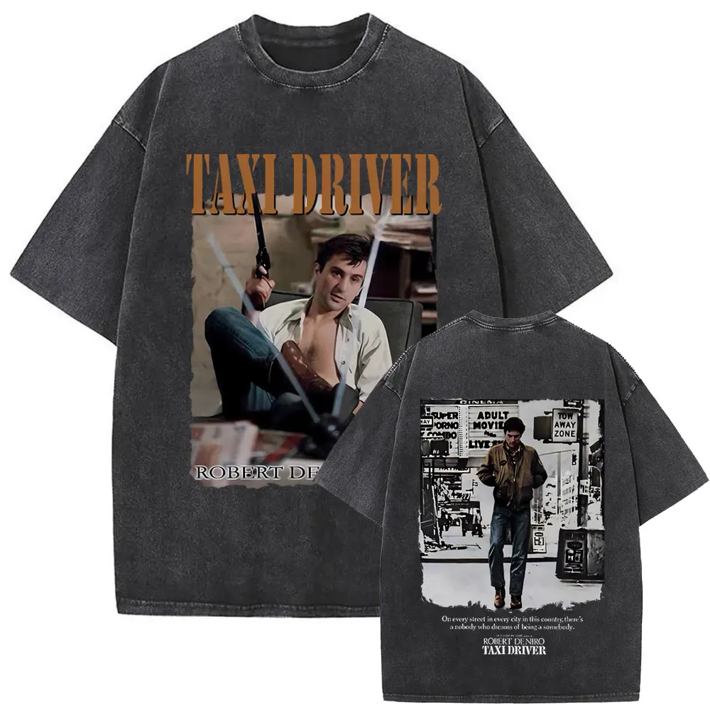 

Washed Vintage Classic Horror Thriller Movie Movie Taxi Driver Robert De Niro Graphic T-shirt Men Women Casual Oversized T Shirt