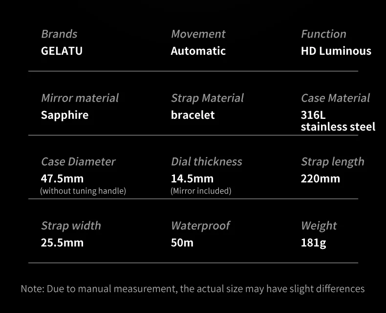 GELATU Original Brand Mechanical Watch for Men Fashion Trends Hollow Gear Dial Full Automatic Wristwatch Luminous Waterproof