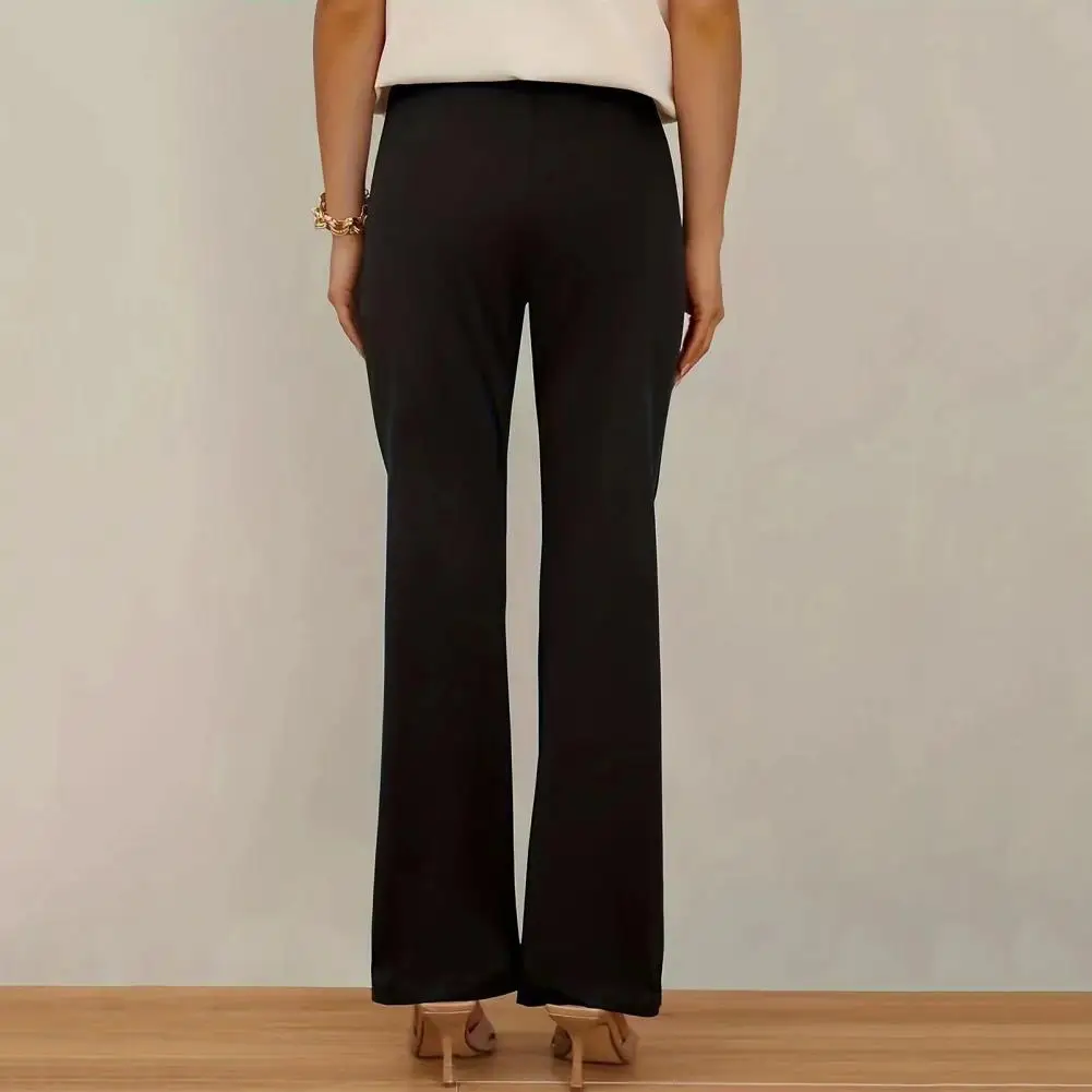 Pantalon de travail taille haute pour femme, pantalon à jambe large, bouton, printemps, automne