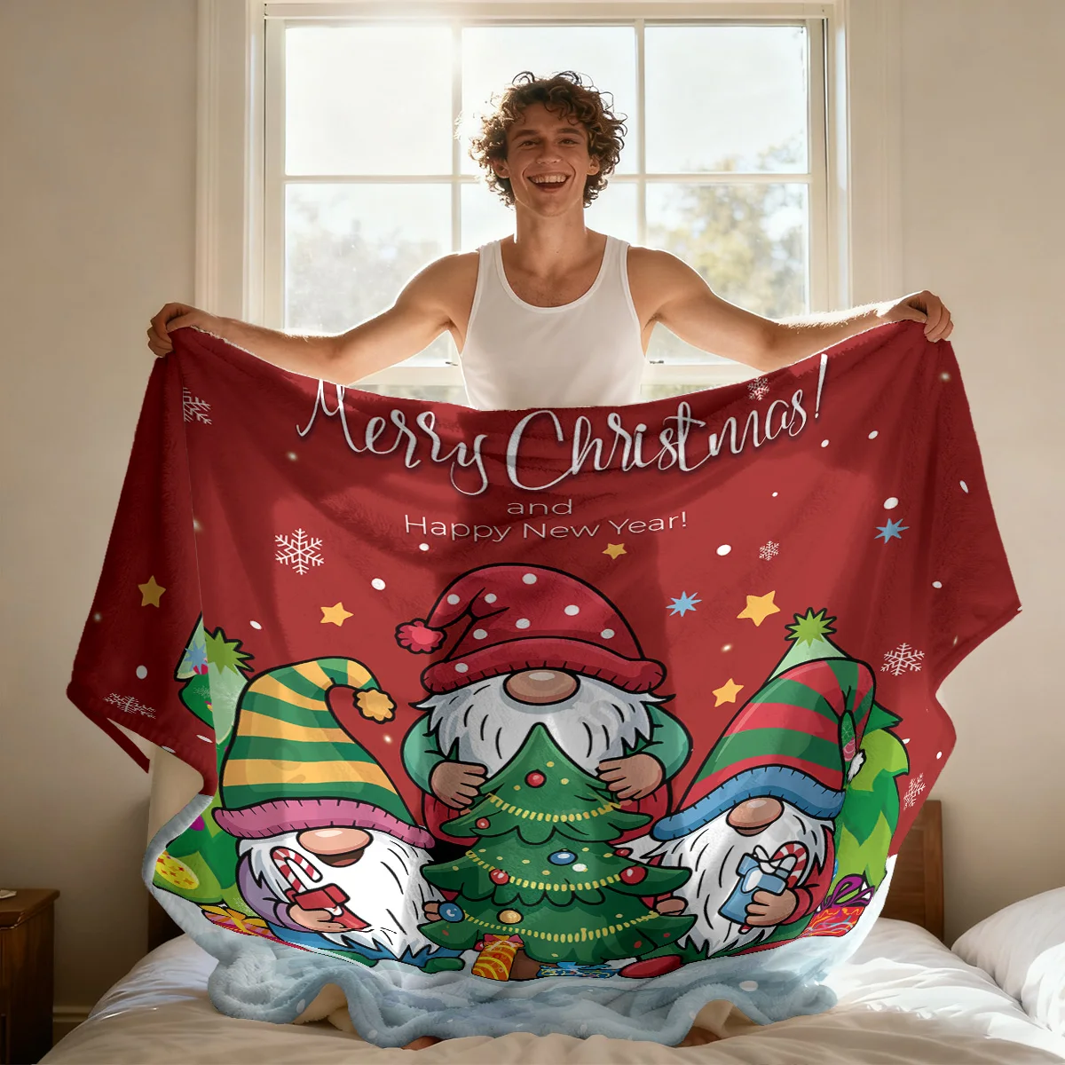 قطعة واحدة من بطانية الفانيلا بطباعة عفريت كرتونية لعيد الميلاد 230 جرام بأحجام متعددة، بطانية قيلولة غير رسمية ناعمة ومريحة، قابلة للغسل في الغسالة #1