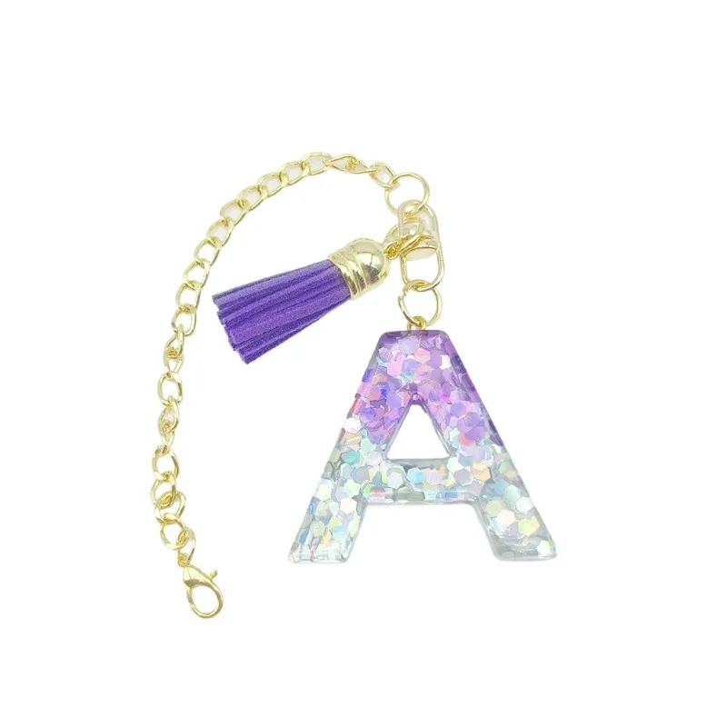 Initial Pendant Accessories For Water Bottle Glass Handle Pendant Cup Chain Purple Letter Arcylic Chaveio Jewelry Women Men Gift