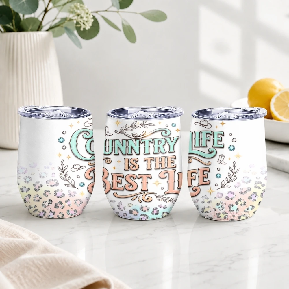 Country Life Vacuum Flasks 12oz Insulated with Lid Double Wall Vacuum Stainless Steel Cup Hot & Cold Drink Mug