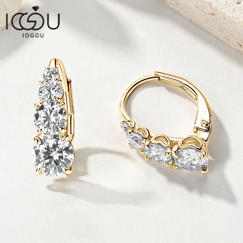 

IOGOU U-образные обручи, 4-канальные серьги-капли с муассанитом для женщин, настоящее серебро S925, свадебные, помолвочные, повседневные серьги