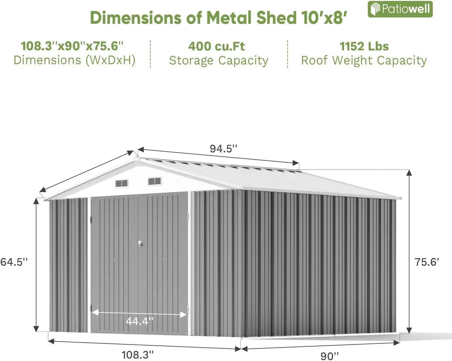 10x8 FT Outdoor Storage Shed, Metal Sheds, Gray