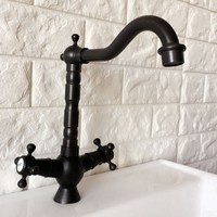 Basin Faucets Black Brass Bathroom Sink Faucet 360 Degree Swivel Spout Double Cross Handle Bath kitchen Mixer Taps Nnf361