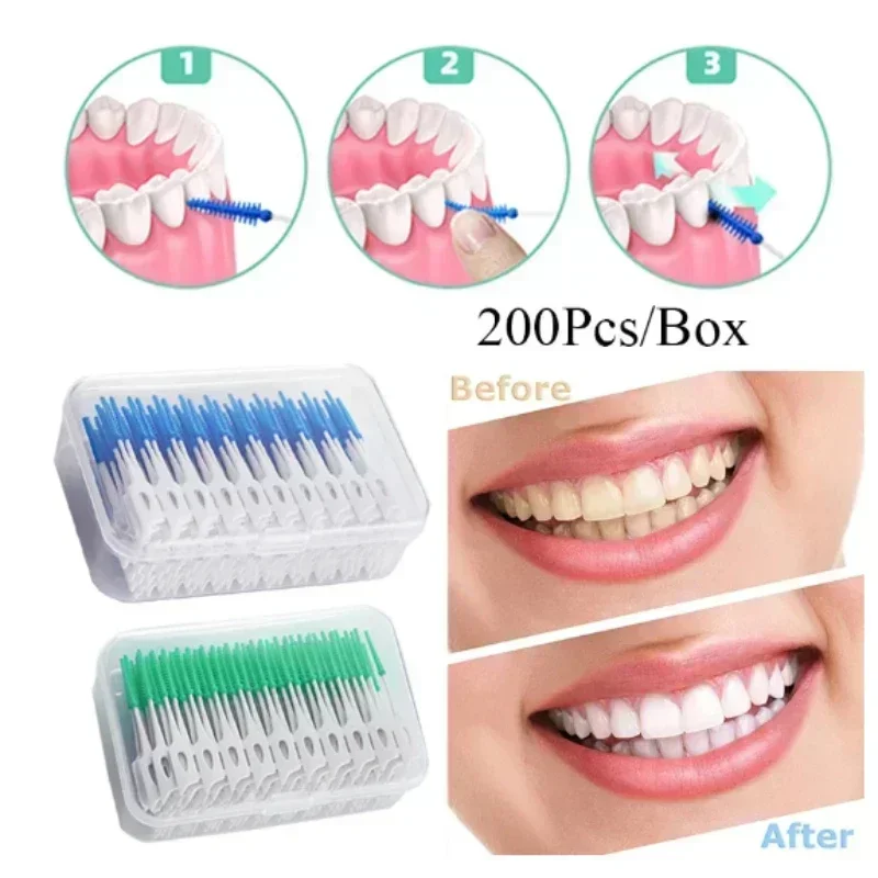 200/1000PC Silicone Interdental Brushes Dental Toothpicks Brush Between Teeth Silicone Toothpicks with Thread Oral Cleaning Tool