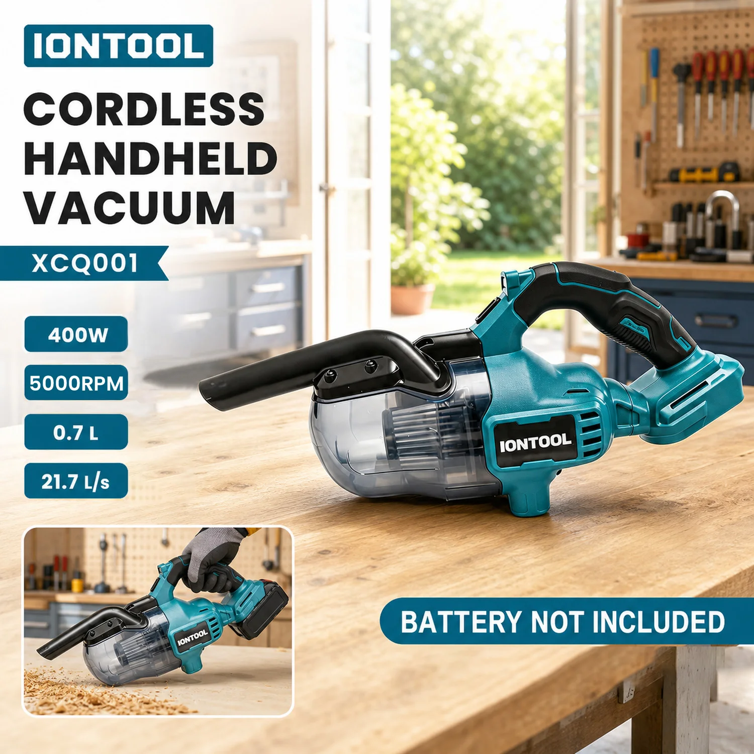 IONTOOL Brushless Cordless Vacuum Cleaner 400W Bare Unit Large Cup Steady Airflow Indoor Space Daily Debris Cleaning Power Tool