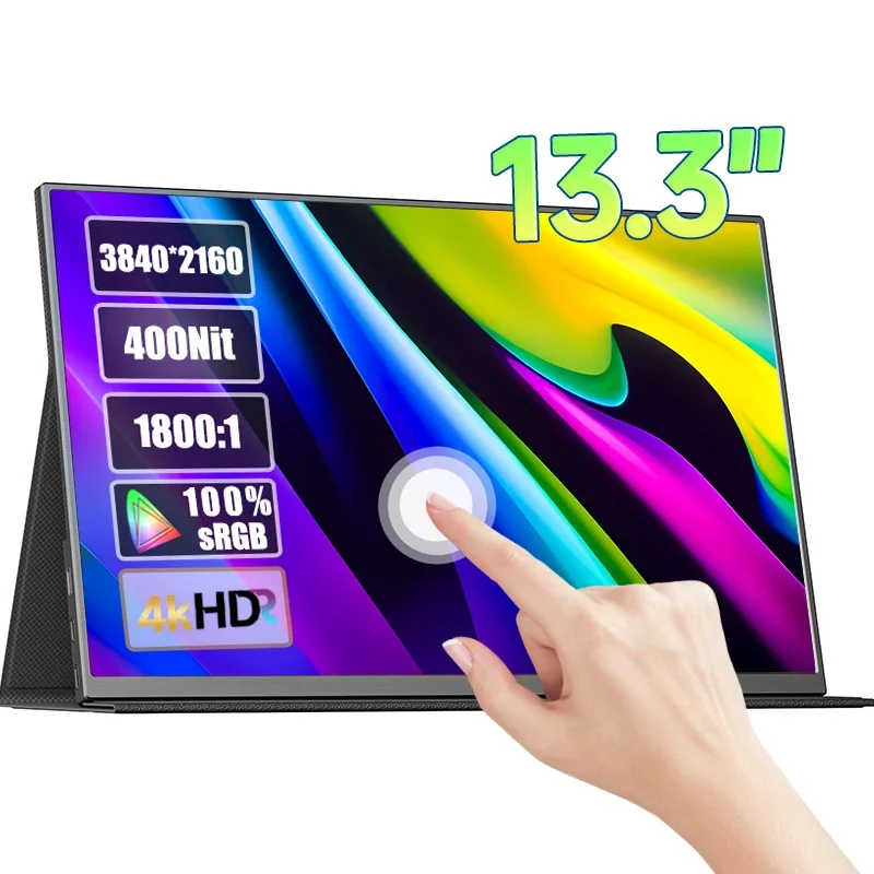 

13.3 Inch 4K UHD Touchscreen Portable Monitor 3840*2160P 100%sRGB 1800:1 Screen Gaming Display For PC Laptop XBox PS4/5 Switch