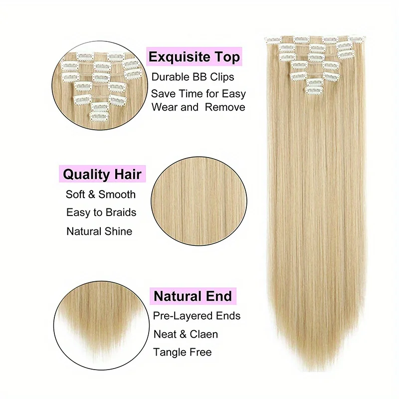 Clip in Hair Extensions for Women 22 Inch Long Straight Hair Extension Full Head Synthetic Hair Extension Hairpieces