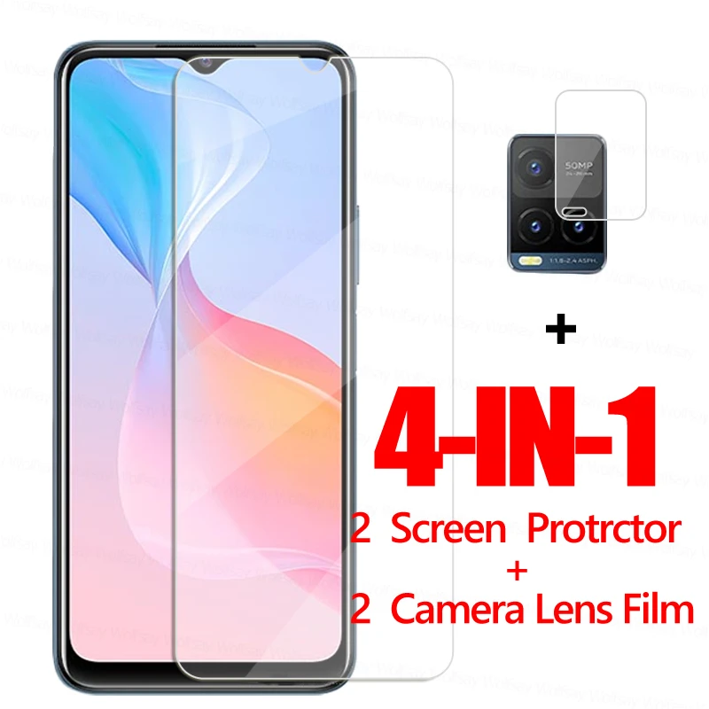 4IN1 Clear Glass For Vivo Y21S Screen Protector Vivo Y21S Front Tempered Glass Vivo Y20T Y30 Y12S Y21 Y31 Y51 Y33S Y53S Y72 5G