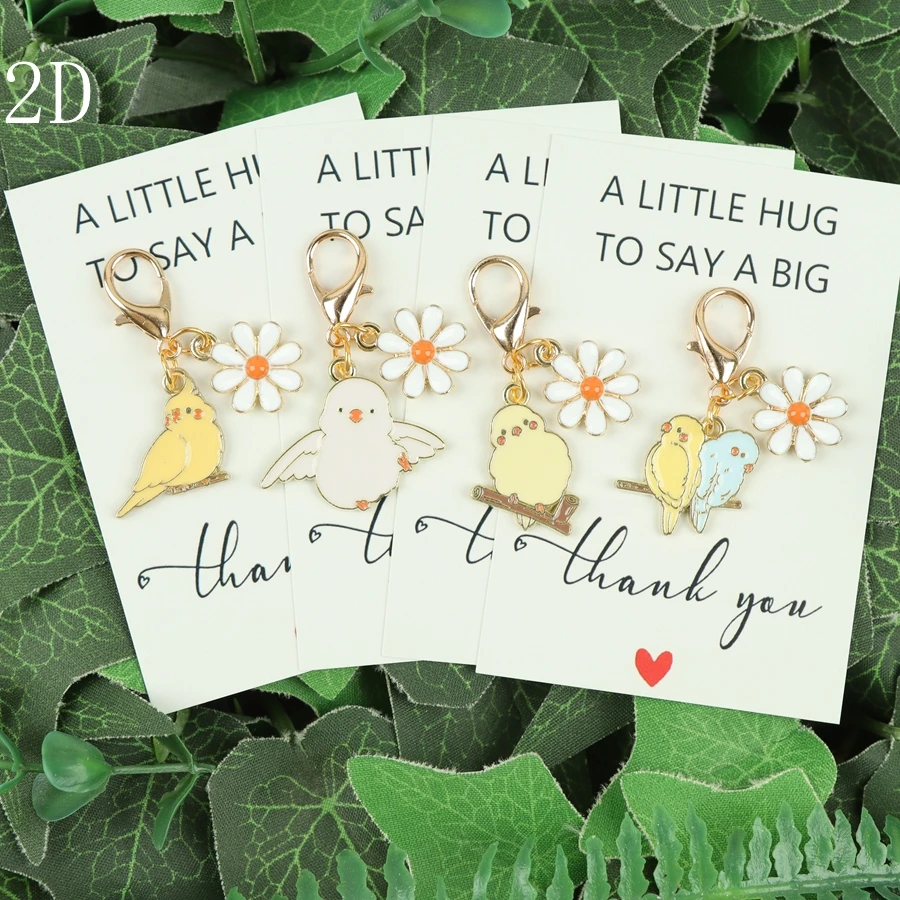 1pc/4pcs Cute Parrot Keychain with a Thank-You Card, Featuring Animal and Flower-Themed Designs, Suitable for Stylish
