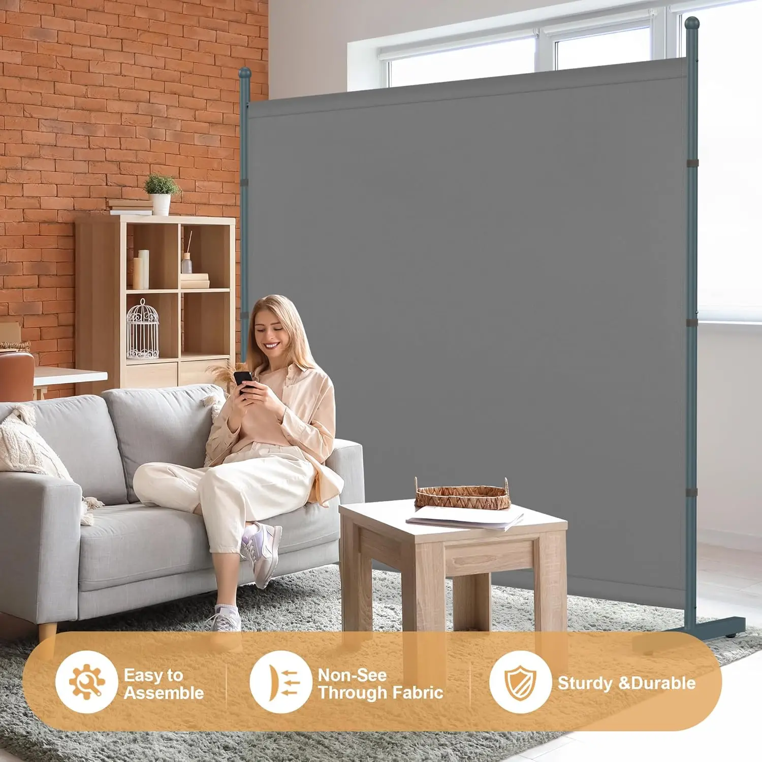 6FT Extra Thick Single Panel Room Divider, Heavy Duty Privacy Partition Screen Wall Divider for Room Separation, Freesta