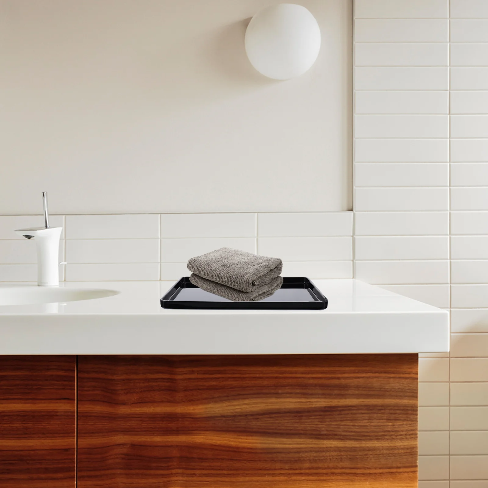 

1 pc Bathroom Storage Tray Black Acrylic Multipurpose Organizer For Towels Toiletries Fruits Food Household Serving Plate