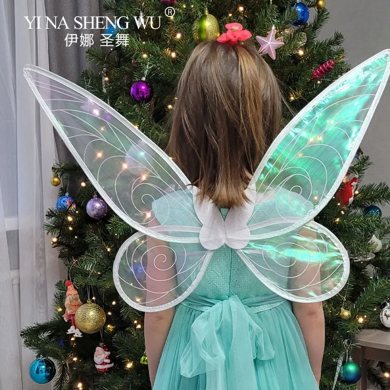 LED Butterfly Fairy Wings Women Girl Sparkle Princess Angel Wing Halloween Party Cos Dance Stage Performance Accessories Props