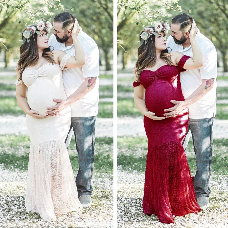 

Maternity's Women Off-shoulder Pregnant Sexy Photography Props Nursing Elegance Simple Long Maxi Dress Multiple colors