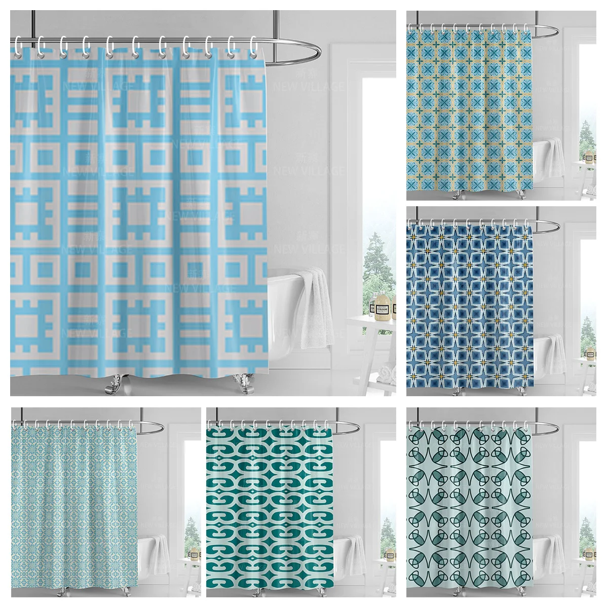 Home decoration shower curtains bathroom waterproof curtain fabric Living Room Modern Nordic Modern geometric pattern simple