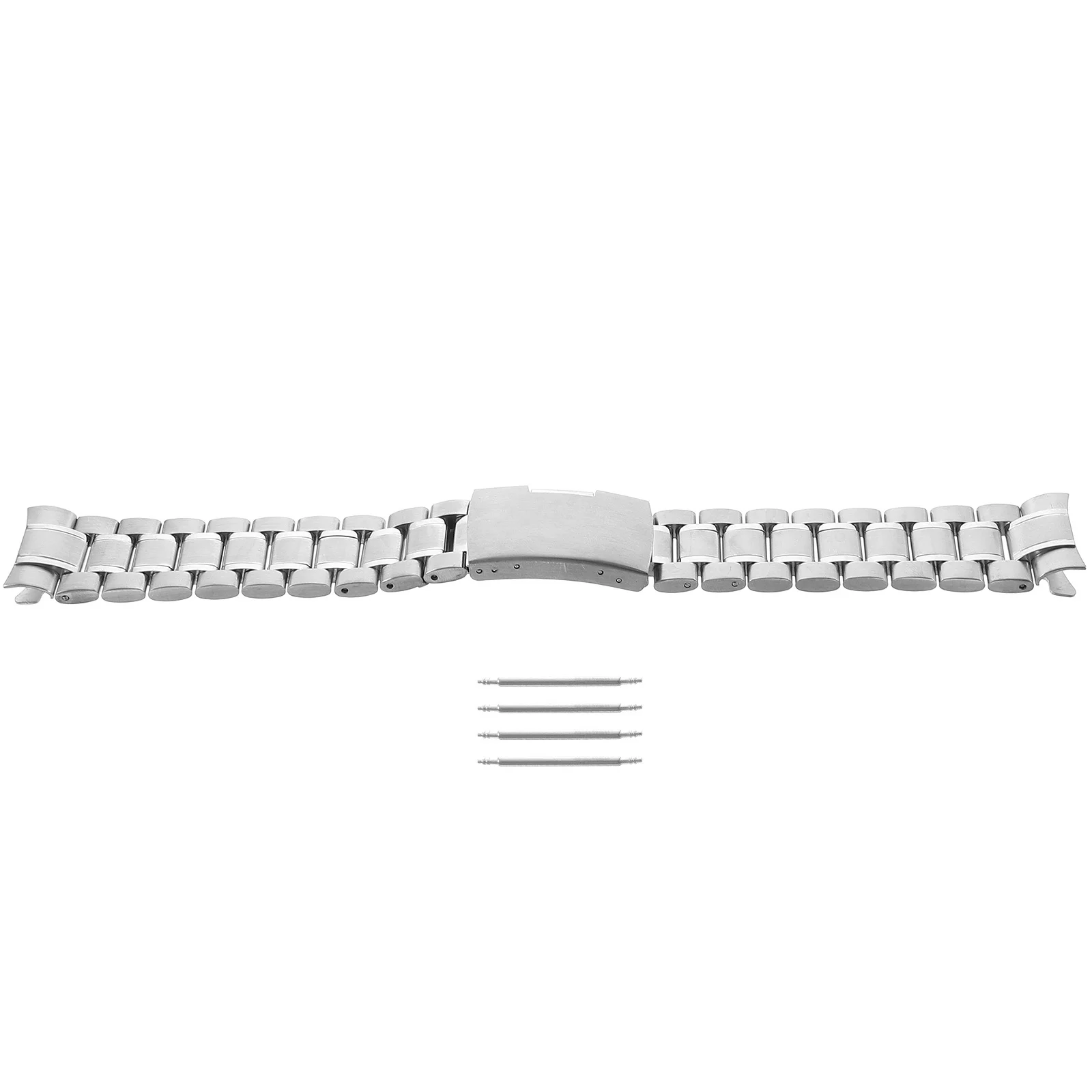 

4Pcs 20Mm Stainless Steel Watch Strap Curved End Solid Link Bracelet Band Comfortable Foldover Clasp Included Spring Bars Silver