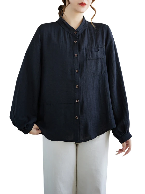 Retro Lniany Casualowy Jednolity Kolor Luźny Uniwersalny Damski Irt Odmładzający Jesienna Kolekcja Wygodny Krój Klasyczny Design