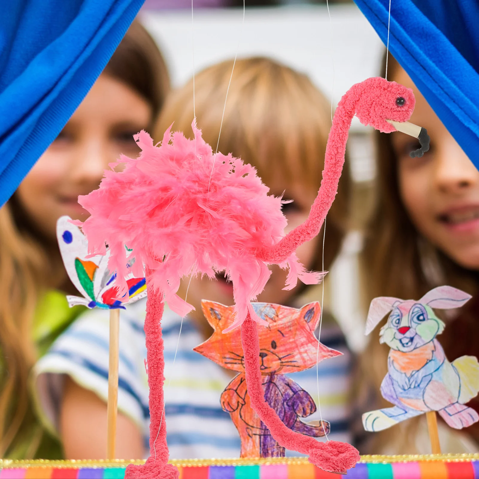 Speelgoed Pluche String Flamingo Puppet Showpuzzel Interessante marionettenpoppen voor roze dieren Interactieve benodigdheden Baby