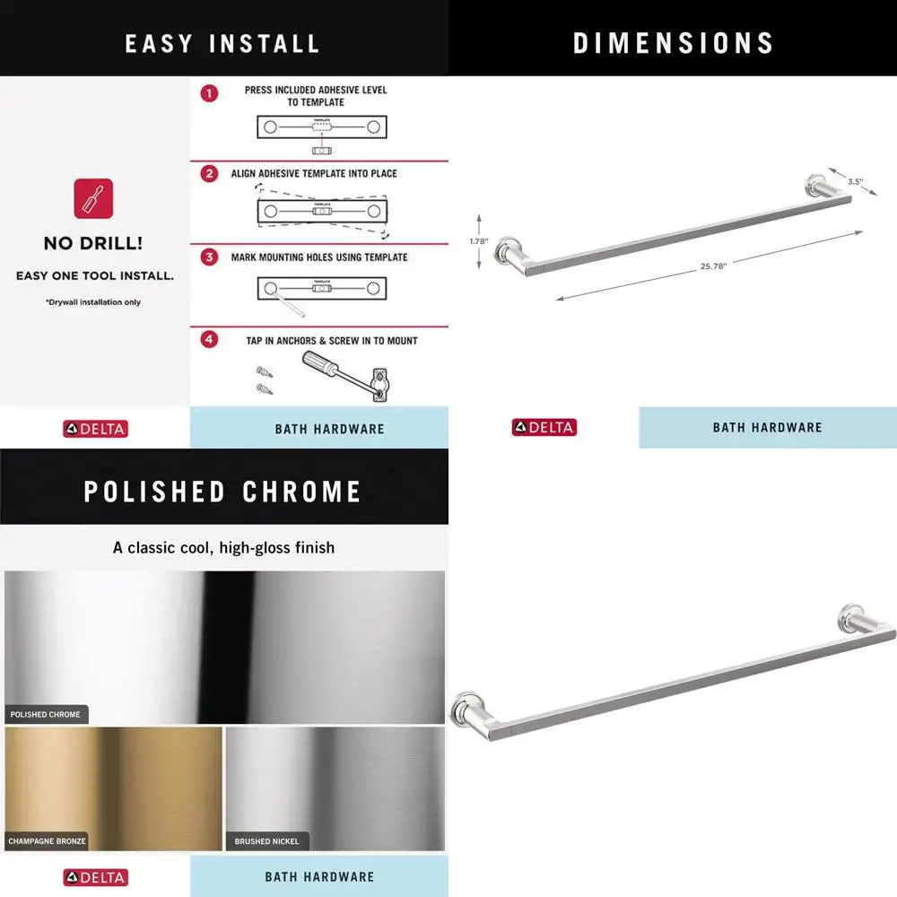 

24-Inch Wall Mounted Polished Chrome Towel Rack for Bathroom