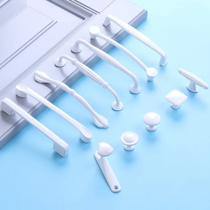 2/6/10pcs White Cabinet Handles & Knobs - Aluminium Alloy Modern Furniture Hardware for Kitchen/Closet/Cupboard/Drawer