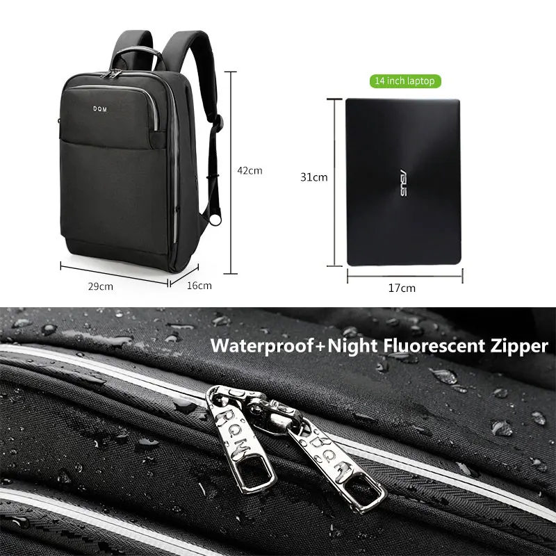 Lifetime Warranty Thin Backpack For Men 14inch Laptop Backpack Bag Waterproof Bag Fashion Travel Backpack With USB Charging Port