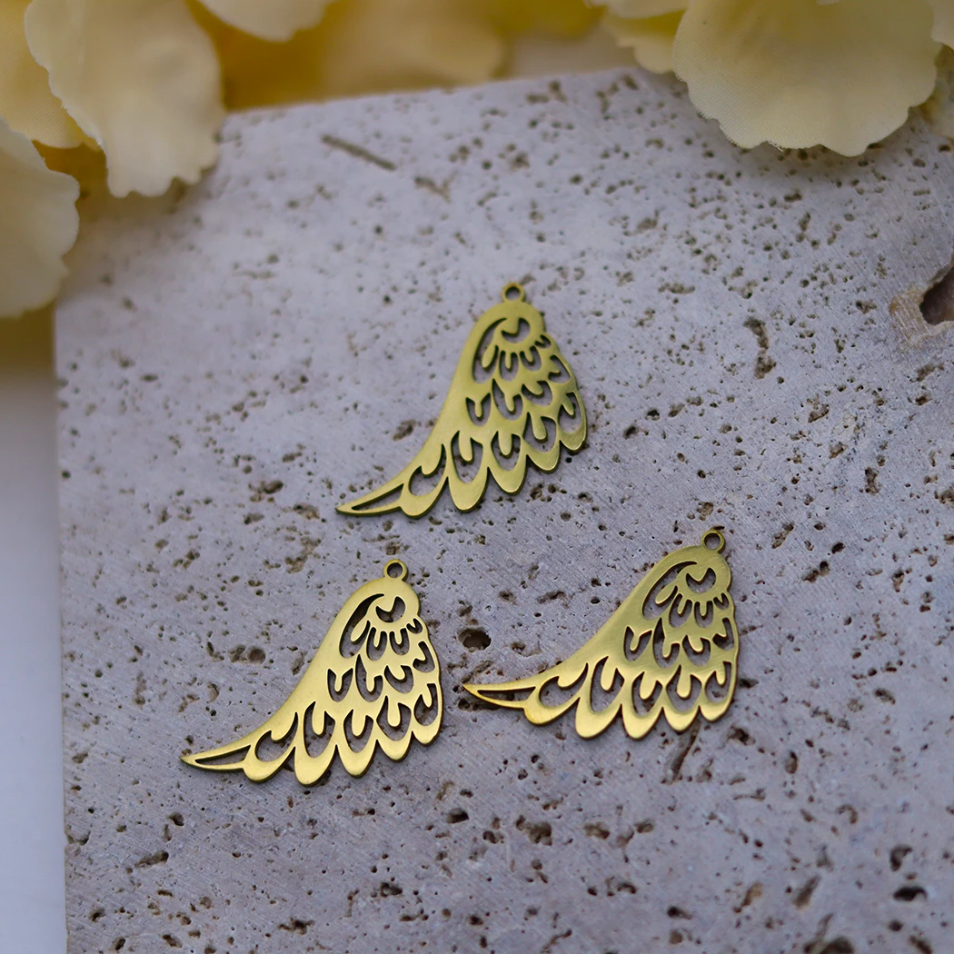 3 pçs onda pena asas encantos diy brincos artesanal pingente de aço inoxidável para fazer jóias colar pulseiras acessórios