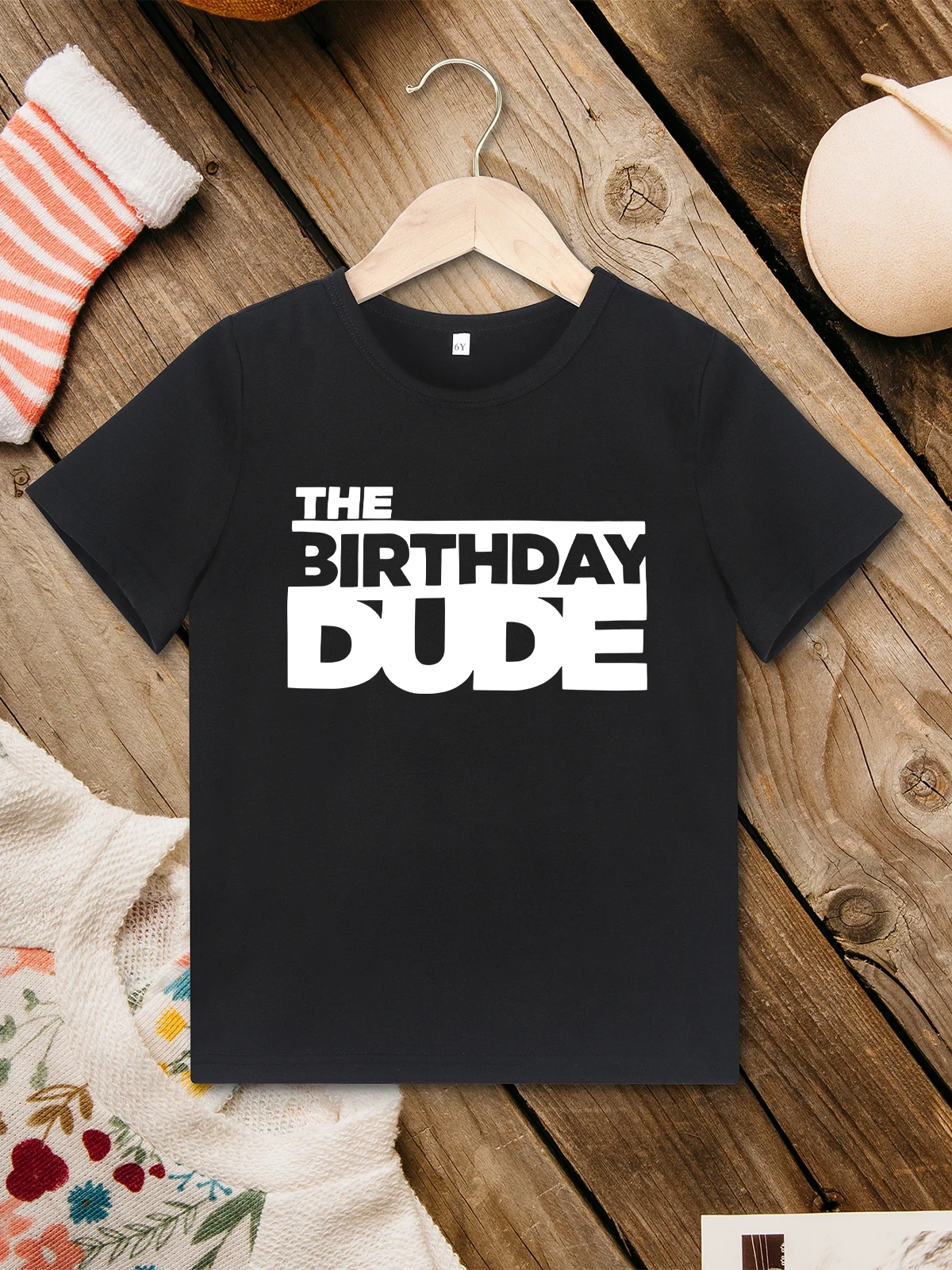 The Birthday Dude Letter Print Black T-shirt Simple Summer Children's Short Sleeve T-shirt 3 to 7 Years Baby Clothes Boys Girls