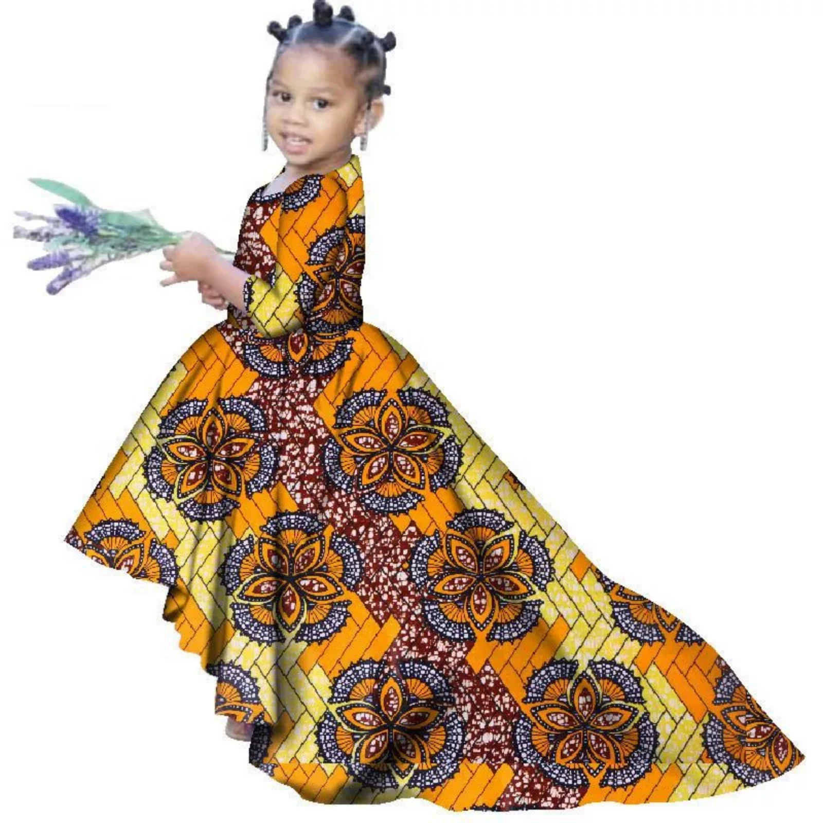 

African Girl Plus Size Summer Dashiki Long Party Cotton Children's Natural Bazin Riche Wedding Child Maxi Ball Gown