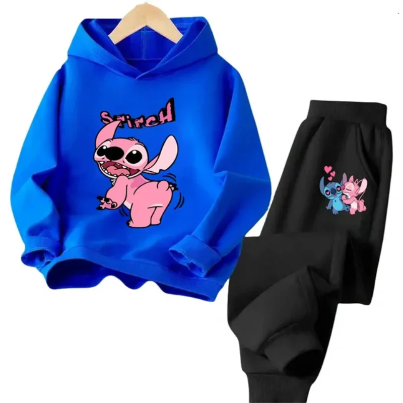 Dziecięce bluzy z kapturem na wiosnę i jesień 2-12 lat Chłopcy i dziewczęta Casual Sports Dwuczęściowy zestaw z nadrukiem 2D Cartoon Anime Top+Pants