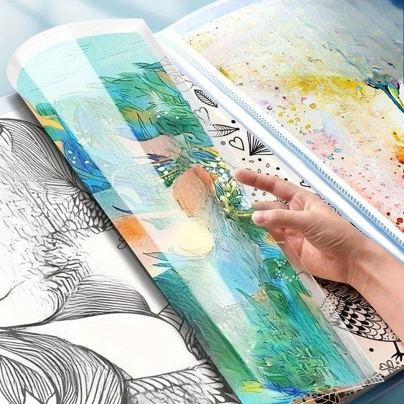 A3 Art Portfolio 60 Pockets, 120-Page Presentation Book with Handle, Blue Night Sky Design for Artists,Office Document Organizer