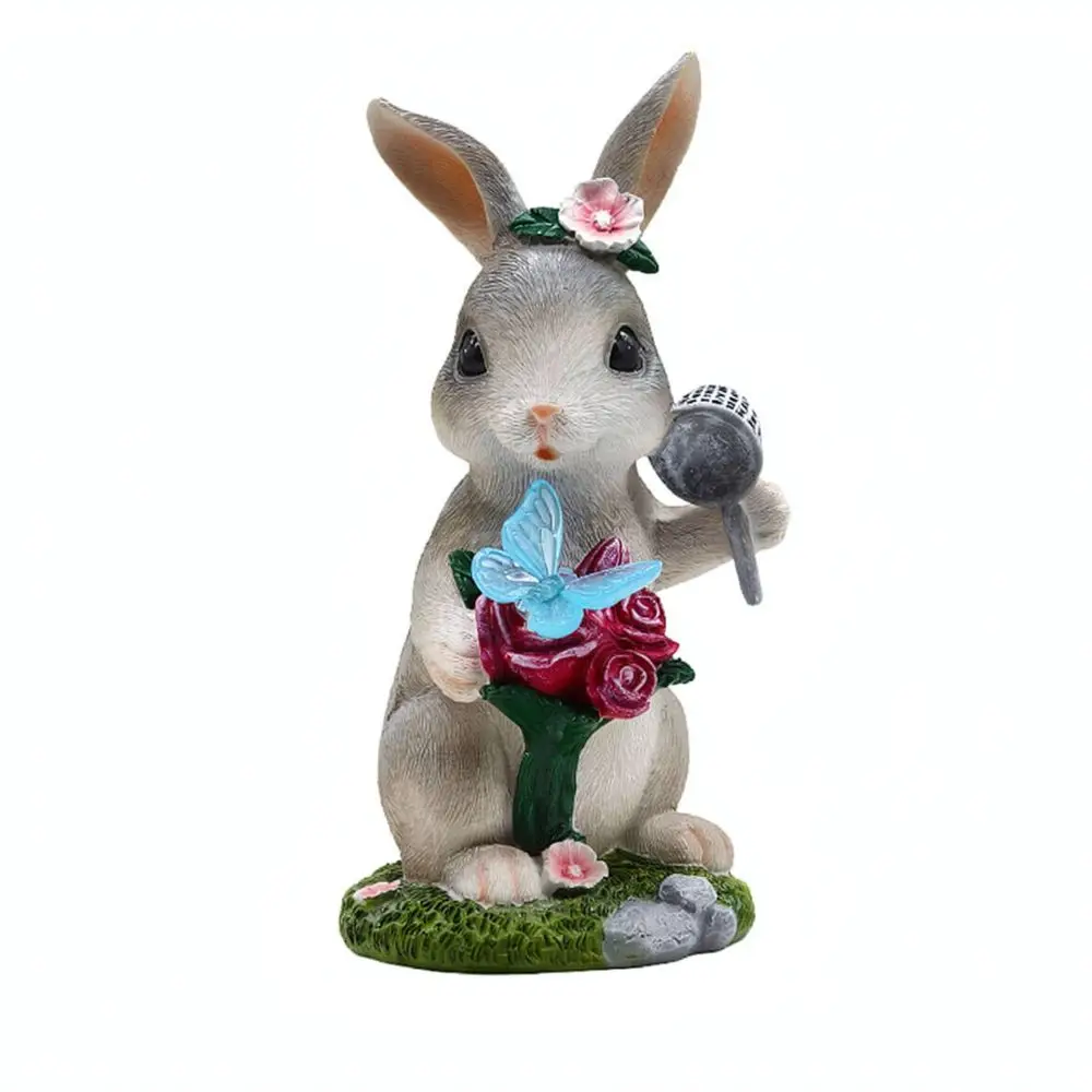 Resin Rabbit Butterfly Solar Lamp Outdoor Garden Ornament Waterproof Statue For Backyard Patio Pathway Landscape Decor Lighting