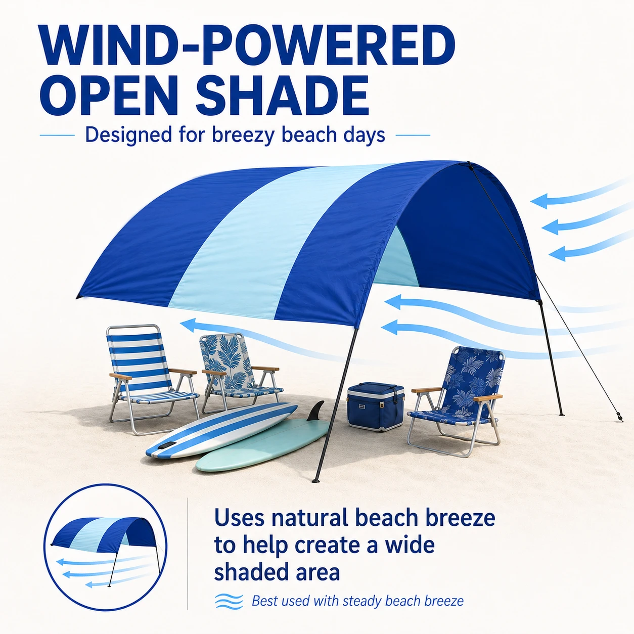 150 SQ.FT Beach Shade Canopy, UPF50+ Wind-Powered Lightweight Beach Tent with Sand Anchors for Surfing Water Sports view 2