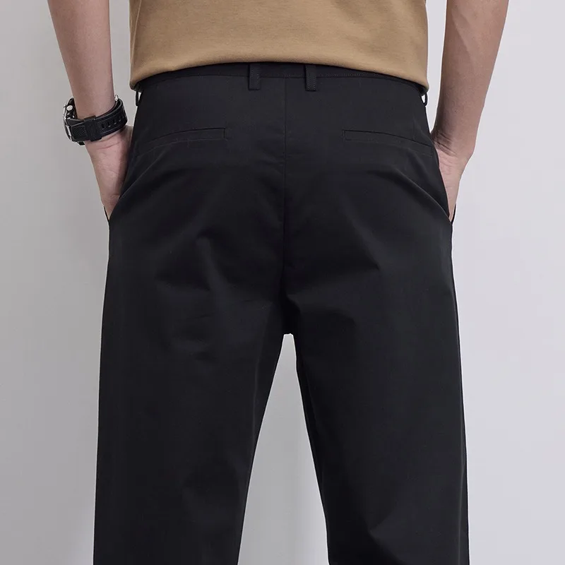 Летние брюки длиной до щиколотки, мужские прямые свободные растянутые брюки размера плюс 42, 44, 46, 97% мягкие хлопковые черные, серые повседневные мужские брюки-карандаш