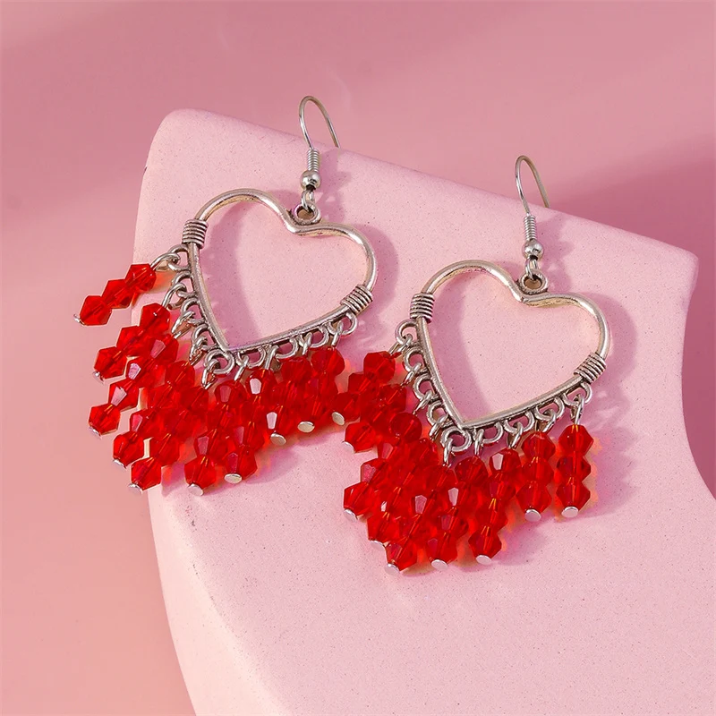 Aihua Koreanische Rote Quasten-Kristallherz-Ohrringe für Frauen Romantische Geschenke für Freundinnen Braut Hochzeit Party Schmuck – Detail 8