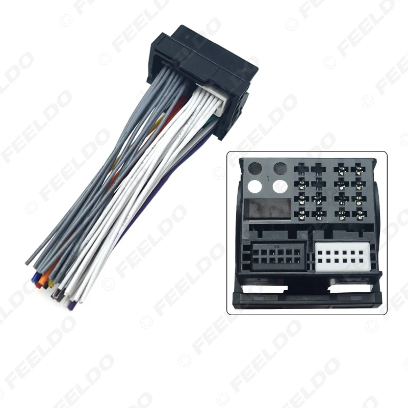 FEELDO Car Radio Installation Reverse Male Wire Wiring Harness Plug With 12Pin AUX Wire Plug For Audi/BMW/Volkswagen/Mini/Dodge