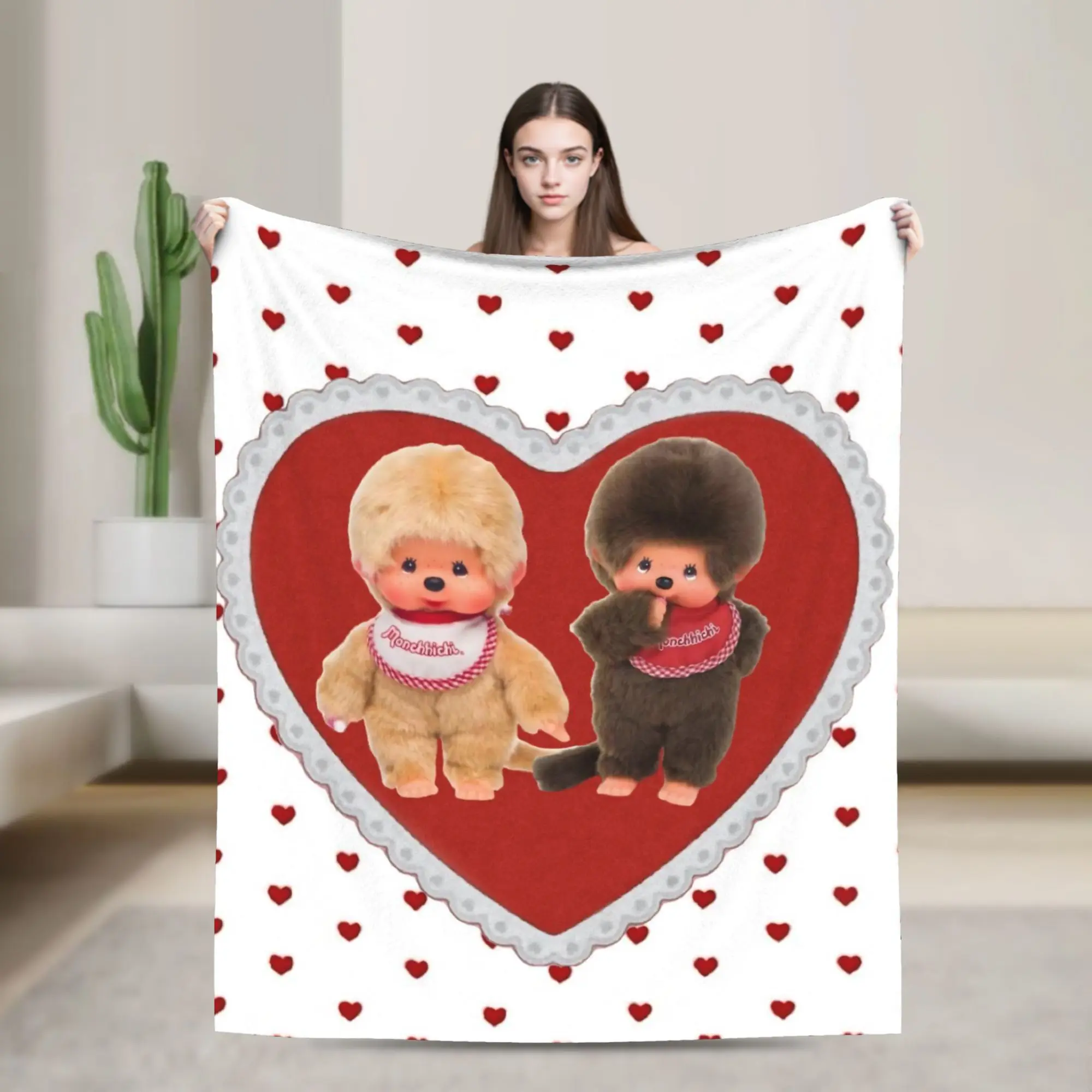 M-Monchhichis – couverture de dessin animé de qualité, Super chaude, pour pique-nique d'hiver, canapé-lit, couvre-lit amusant